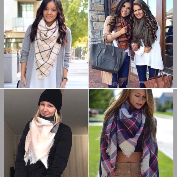 Blanket Scarf Soft Tartan Plaid Red Black Cream - Picture 3 of 4